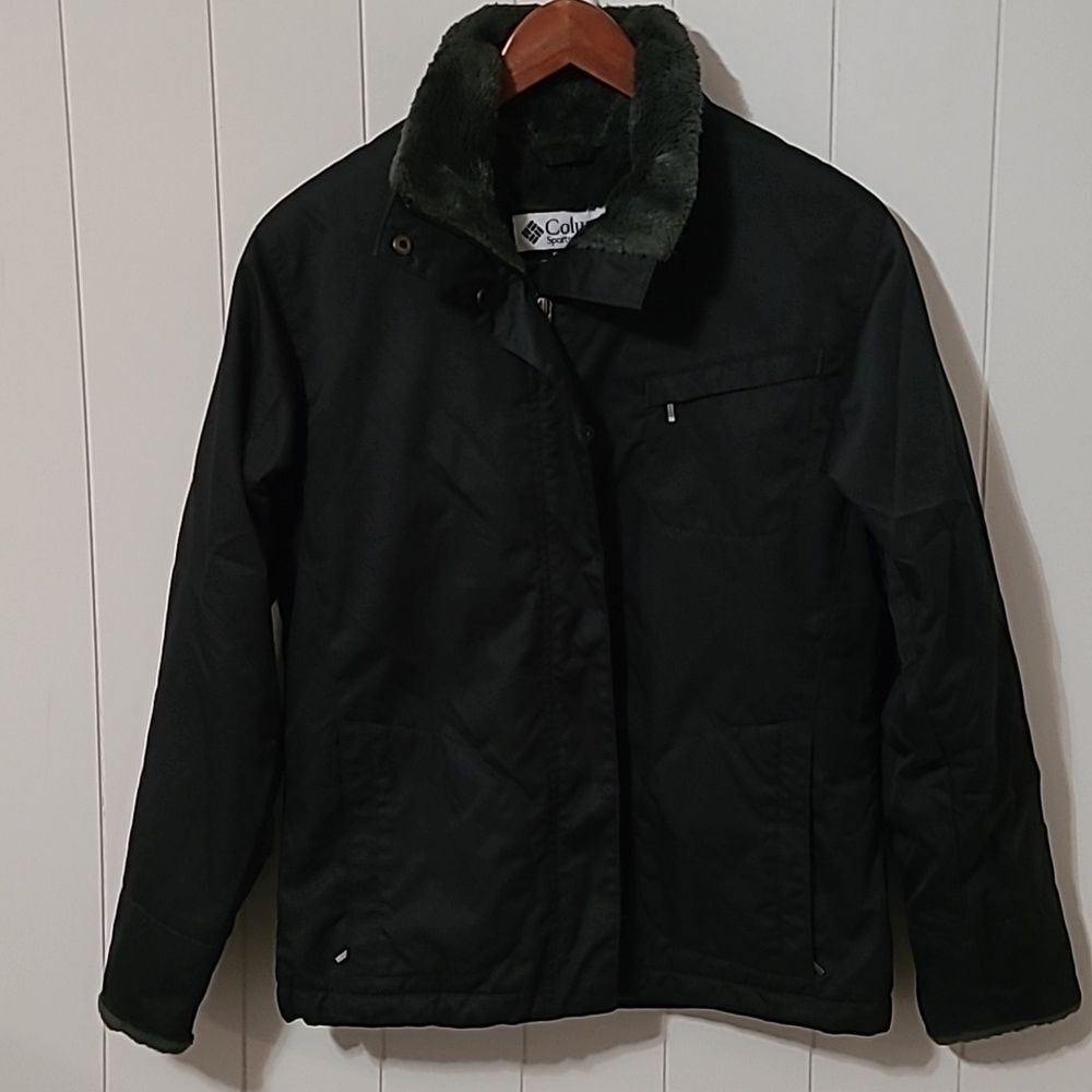 Columbia Jacket Coat Women's Small Black Faux Fur Winter Fall Gorpcore